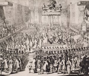 De Kroning van Willem van Oranje (1650-1702) en Mary (1662-94), in Westminster Abbey, 21 april 1689 door Dutch School
