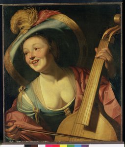 De viola da gamba speler door Dutch School
