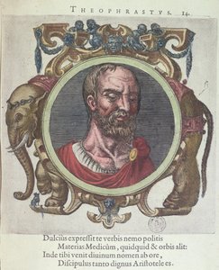 Theophrastus (c.372-287 v.Chr.), illustratie uit Veterum et Recentium Medicorum Philosophorumque Icones door Johannes Sambucus, gepubliceerd door Plantin in Leiden 1603