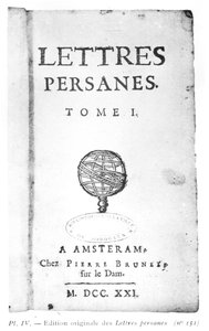 Titelpagina van Les Lettres Persanes door Charles de Montesquieu (1689-1755) 1721