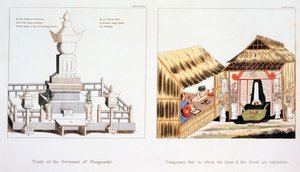 Graf van de Gouverneur van Nagasaki en andere begrafenisartikelen, uit Illustrations of Japan door Issac Titsingh, gepubliceerd Londen 1822