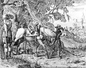 Twee ruiters rusten, door Hendrik Vershuring, 1627-1690 (tekening)