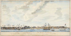 Uitzicht op de stad Paramaribo en het Fort Zeelandia, 1772 door Dutch School