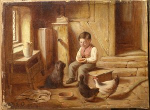 De kippen voeren door E.S. Greig