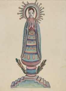 New Mexico, "Bulto", Polychrome Houten Beeld
