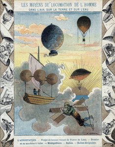 Aerostation - Vliegende bootproject van Pierre de Lana - Vliegend toestel van Besnier (1678) - Ballon - Ballon - Luchtschipballon - illustratie door E Letellier - Bescherm historisch notitieboek, eind 19e eeuw