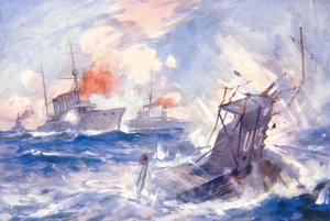 Het zinken van de Duitse onderzeeër U15 door HMS Birmingham