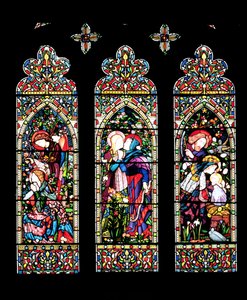De Annunciatie, de Visitatie en de Geboorte, gemaakt door Lavers en Barraud, 1860 door E. and Halliday, M. F. Burne Jones