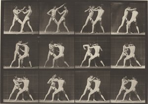 Plaat nummer 340. Boksen, open hand schoenen door Eadweard Muybridge