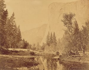 Tutokanula. Vallei van de Yosemite. (De Grote Leider) "El Capitan." 3500 voet hoog. door Eadweard J. Muybridge