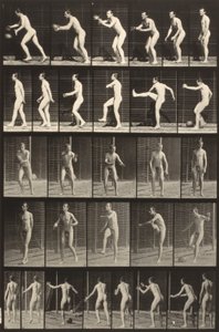 Voortbeweging van dieren (plaat 300) (Man schopt een bal) door Eadweard Muybridge