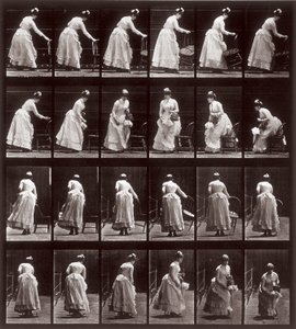 Dierenlocomotie, plaat 265: sequentie met een vrouw die gaat zitten, 1887 door Eadweard Muybridge