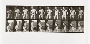 Man die een halter optilt, Plaat 324 uit Animal Locomotion, 1887 door Eadweard Muybridge
