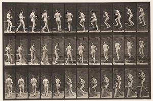 Plaat 103. Draaien en trap oplopen, kruik en beker in handen, 1872-1885 door Eadweard Muybridge