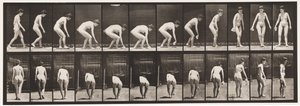 Plaat 220. Bukken en zakdoek oppakken en omdraaien door Eadweard Muybridge