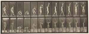 Plaat 222. Bukken en waterkruik op hoofd tillen en draaien door Eadweard Muybridge
