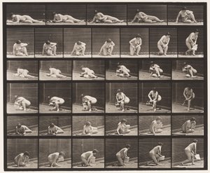 Plaat 270. Van de grond opstaan met pamflet in linkerhand door Eadweard Muybridge