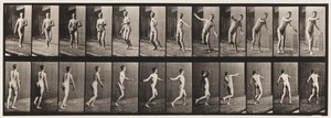 Cricket; ronde arm bowlen door Eadweard Muybridge