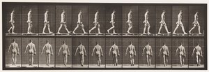 Plaat 28. Lopen, 50 lb. halter in rechterhand dragen, 1872-1885 door Eadweard Muybridge