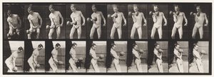 Plaat 324. Krullen van 50-lb Halter, Model, 3/4 lengte door Eadweard Muybridge