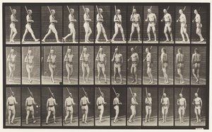 Plaat 355. Op wacht, lopen en omdraaien door Eadweard Muybridge