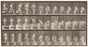 Plaat 410. Uit bad stappen, zitten, voeten afdrogen door Eadweard Muybridge