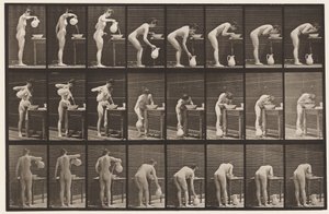 Plaat 413. Water in Kom Gieten en Gezicht Wassen door Eadweard Muybridge