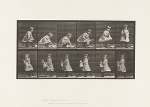 Plaat 481. Kind, een pop optillen, draaien en weglopen, 1885
