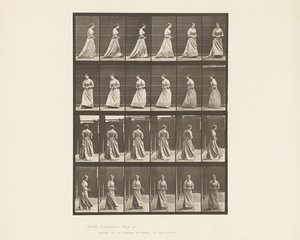 Lopen en omdraaien, boeket in beide handen door Eadweard Muybridge