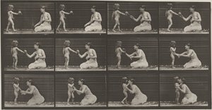 Plaat nummer 465. Kind brengt een boeket naar een vrouw,1887 (foto) door Eadweard Muybridge