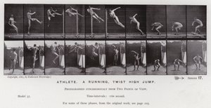 De menselijke figuur in beweging: Atleet, een rennende, draaiende hoge sprong door Eadweard Muybridge