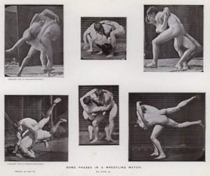 Het menselijk lichaam in beweging: Enkele fasen in een worstelwedstrijd door Eadweard Muybridge