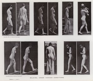 De menselijke figuur in beweging: Lopen, onder verschillende omstandigheden door Eadweard Muybridge