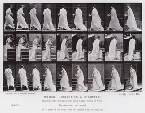 De menselijke figuur in beweging: Vrouw, een trap oplopen door Eadweard Muybridge