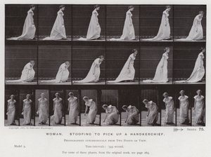De menselijke figuur in beweging: Vrouw, bukken om een zakdoek op te rapen door Eadweard Muybridge