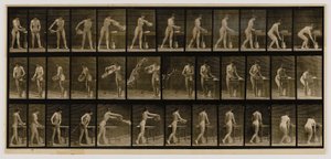 Vrouw die een bak met water leegt, uit het boek Animal Locomotion door Eadweard Muybridge