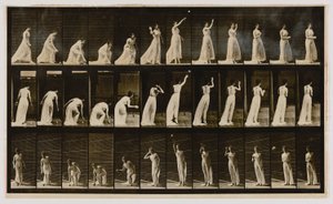 Vrouw die een bal oppakt en gooit, uit het boek Animal Locomotion door Eadweard Muybridge