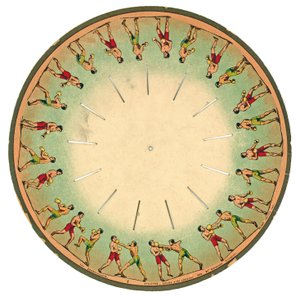 Zoopraxiscope-schijf met boksende mannen, 1893 door Eadweard Muybridge