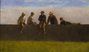Vijf jongens op een muur door Eastman Johnson