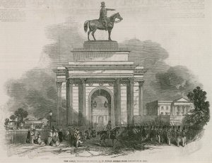 Het grote Wellington standbeeld en Boog zoals het zou verschijnen vanaf Constitution Hill door Ebenezer Landells