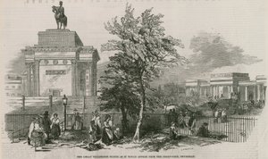 Het grote Wellington-standbeeld en de boog zoals het zou verschijnen vanaf Green Park, Piccadilly door Ebenezer Landells