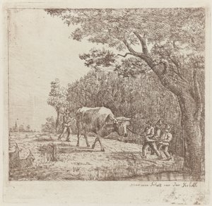 Vier mannen en een stier door Eberhard Cornelis Rahms
