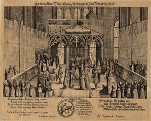De kroning van koning Ferdinand II als Heilige Roomse Keizer door Eberhard Kieser