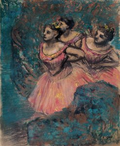 Drie Dansers in Rode Kostuums door Edgar Degas