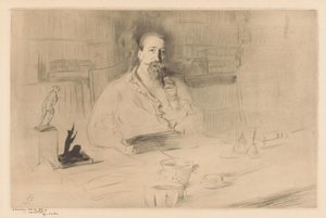 Portret van Anatole France achter zijn bureau