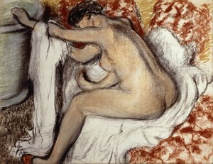 Na het bad, vrouw die zich afdroogt door Edgar Degas