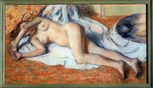 Na het Bad of Naakte Stretches door Edgar Degas