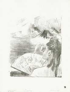 In het theater - Vrouw met een waaier, ca. 1878-80 door Edgar Degas