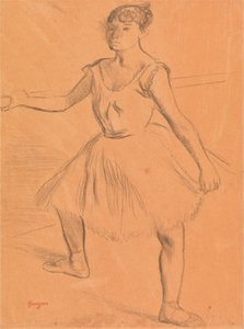 Ballerina staand aan een bar door Edgar Degas