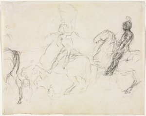 Slagveld met Gepantserde Figuren te Paard (recto)